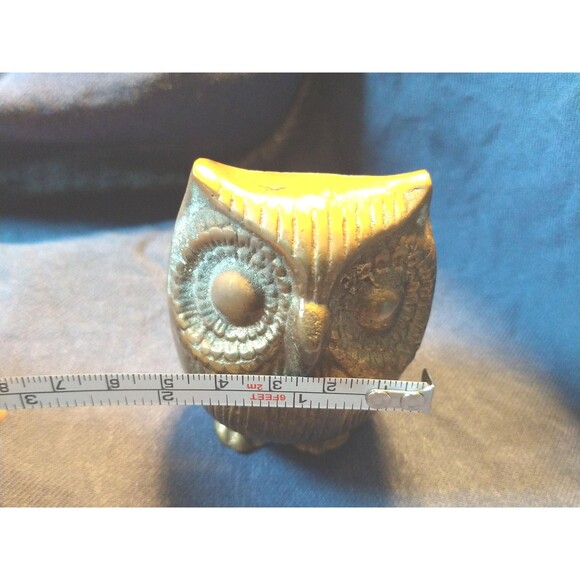 Vintage Brass Owl Paperweight: Cottagecore Home Decor - Picture 4 of 5